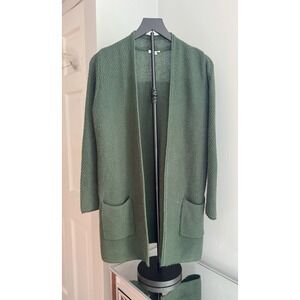 J.Jill Wool Blend Open Front Cardigan Sweater Green Textured‎ Knit Women XS Fall